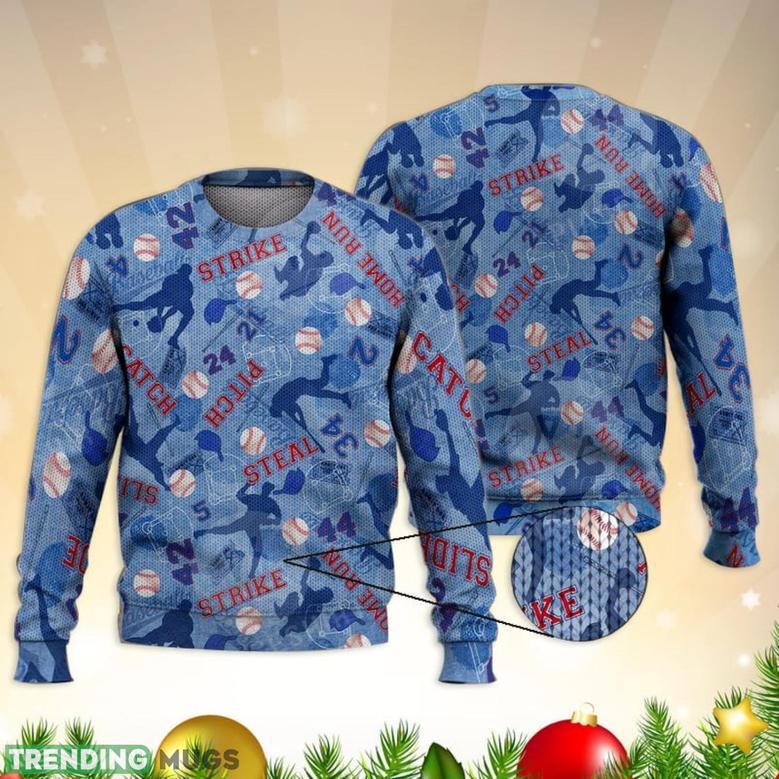 Baseball Strike Pitch Catch Steal Full Print Ugly Sweater Christmas Gift Sweater