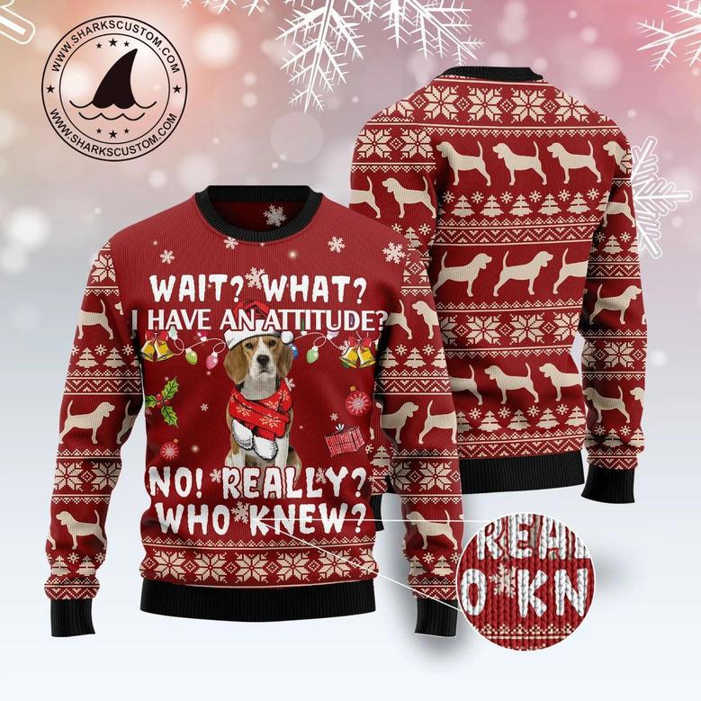 Beagle Attitude unisex womens & mens, couples matching, friends, funny family ugly christmas holiday sweater gifts 1