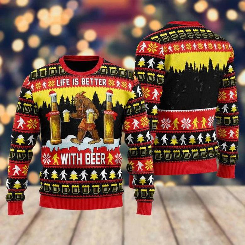 Bigfoot Christmas Is Better With Beer Ugly Christmas Sweater For Men & Women