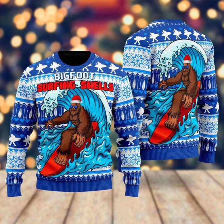 Bigfoot Surfing Swells Ugly Christmas Sweater For Men & Women