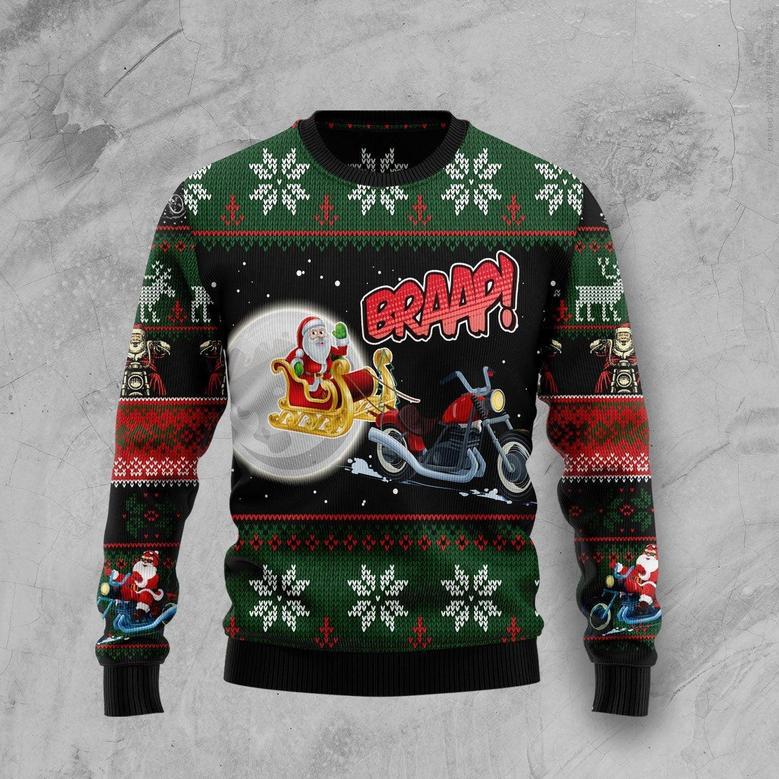 Biker Santa Xmas Ugly Christmas Sweater unisex womens & mens, couples matching, friends, funny family sweater gifts