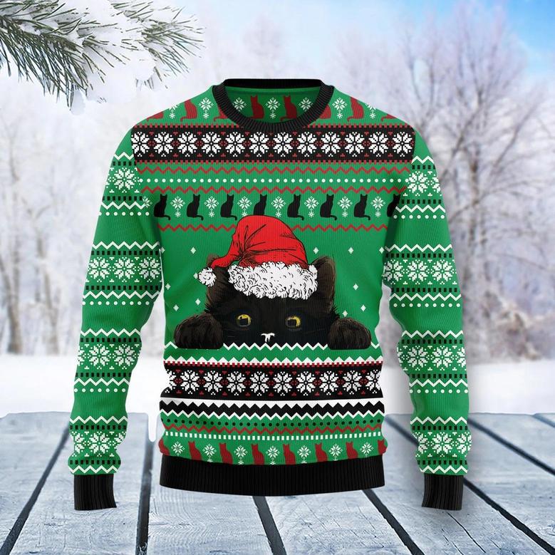 Black Cat Hide unisex womens & mens, couples matching, friends, funny family ugly christmas holiday sweater gifts