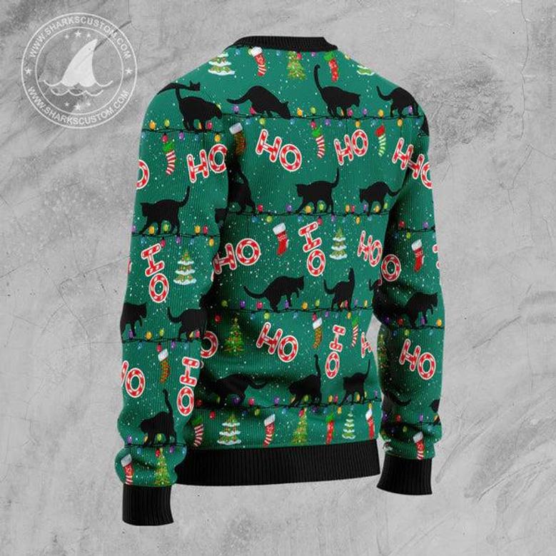 Black Cat Ho Ho Ho Ugly Christmas Sweater