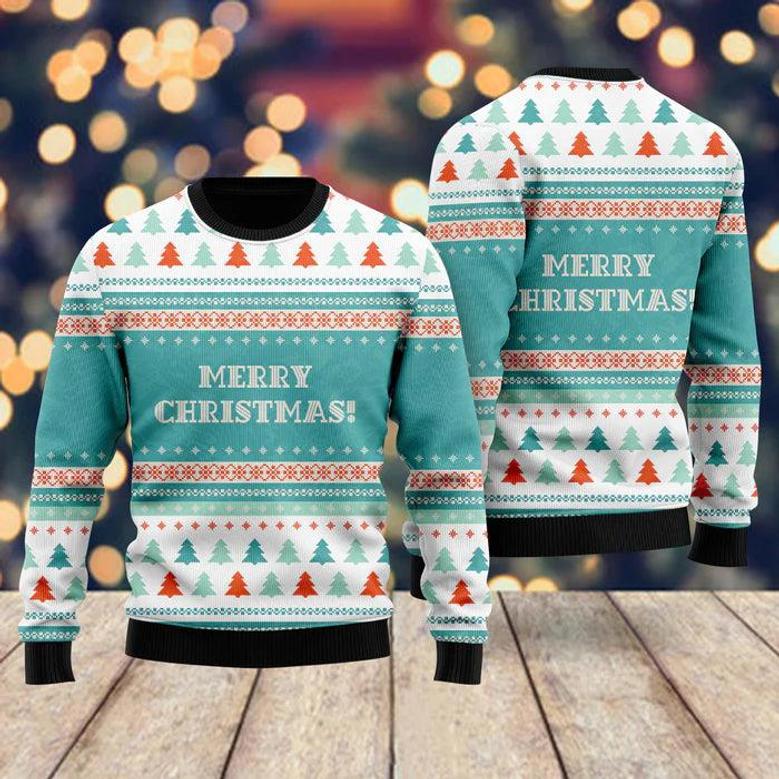 Blue Merry Christmas Scandinavian Style Pattern Ugly Christmas Sweater For Men & Women