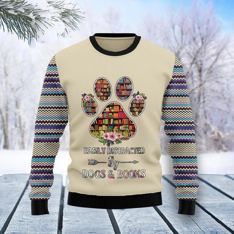 Book And Dogs unisex womens & mens, couples matching, friends, funny family ugly christmas holiday sweater gifts