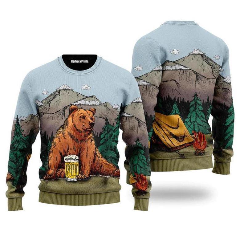 Brown Bear Camping Ugly Christmas Sweater For Men & Women