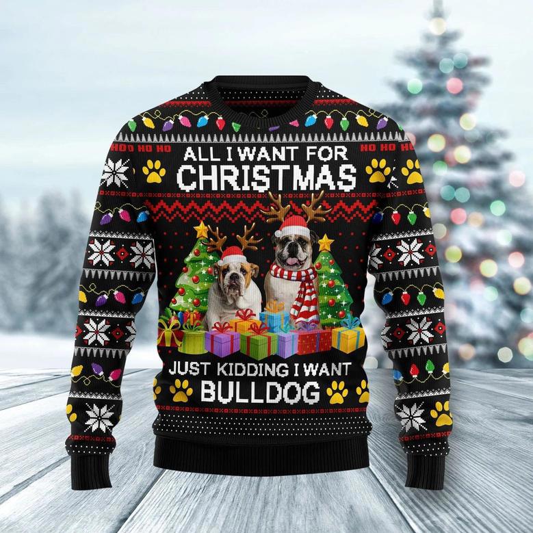 Bulldog Christmas unisex womens & mens, couples matching, friends, funny family ugly christmas holiday sweater gifts