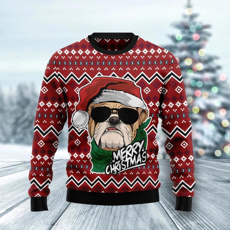 Bulldog Merry Christmas unisex womens & mens, couples matching, friends, funny family ugly christmas holiday sweater gifts