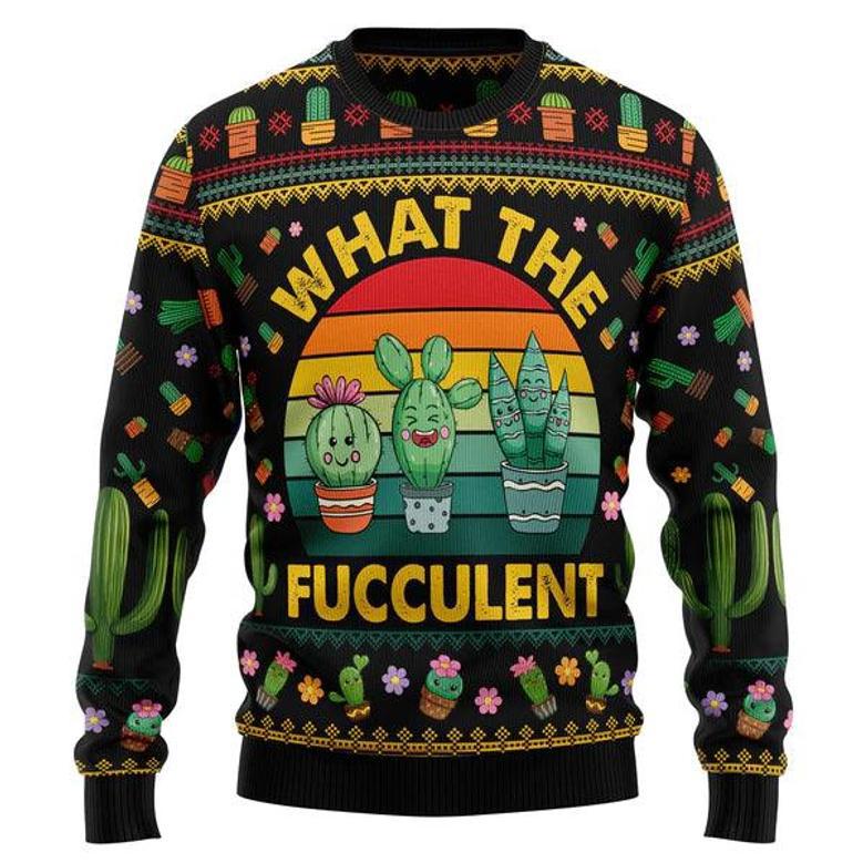 Cactus What the Fucculent Ugly Christmas Sweater