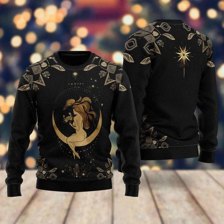 Cancer Golden Zodiac Ugly Christmas Sweater For Men & Women