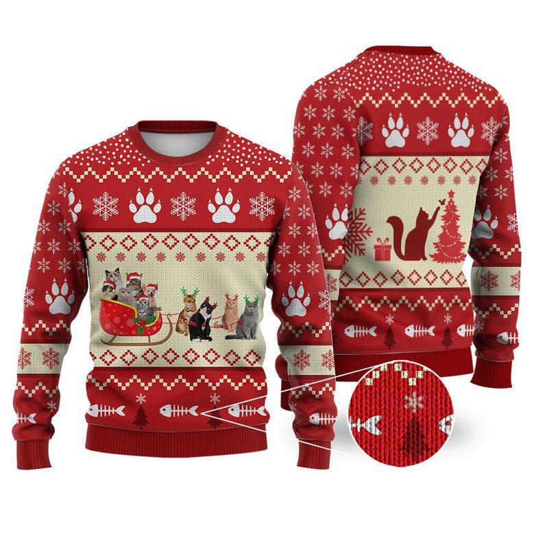 Cat Reindeer Christmas Sweater Christmas Knitted Print Sweatshirt