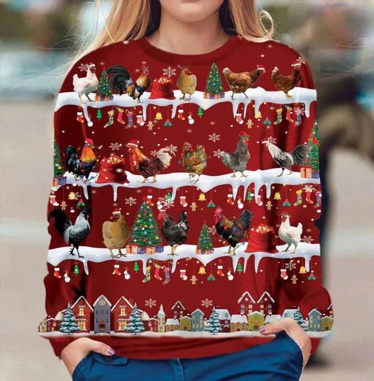 Chicken Christmas Sweater Cute Christmas Sweatshirt Xmas Idea Gift For Chicken Owner