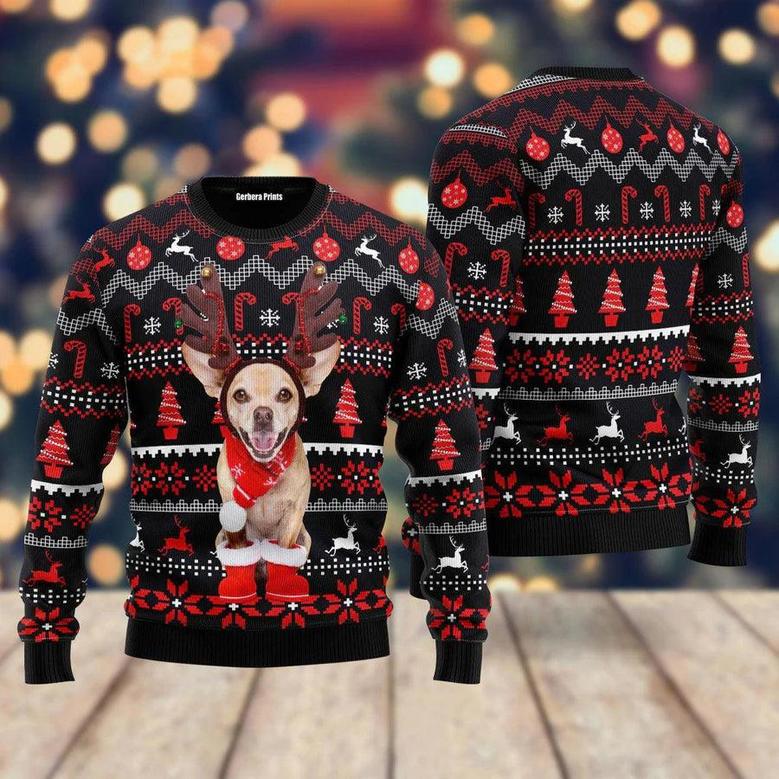 Christmas Santa Reindeer Dog Pattern Ugly Christmas Sweater For Men & Women