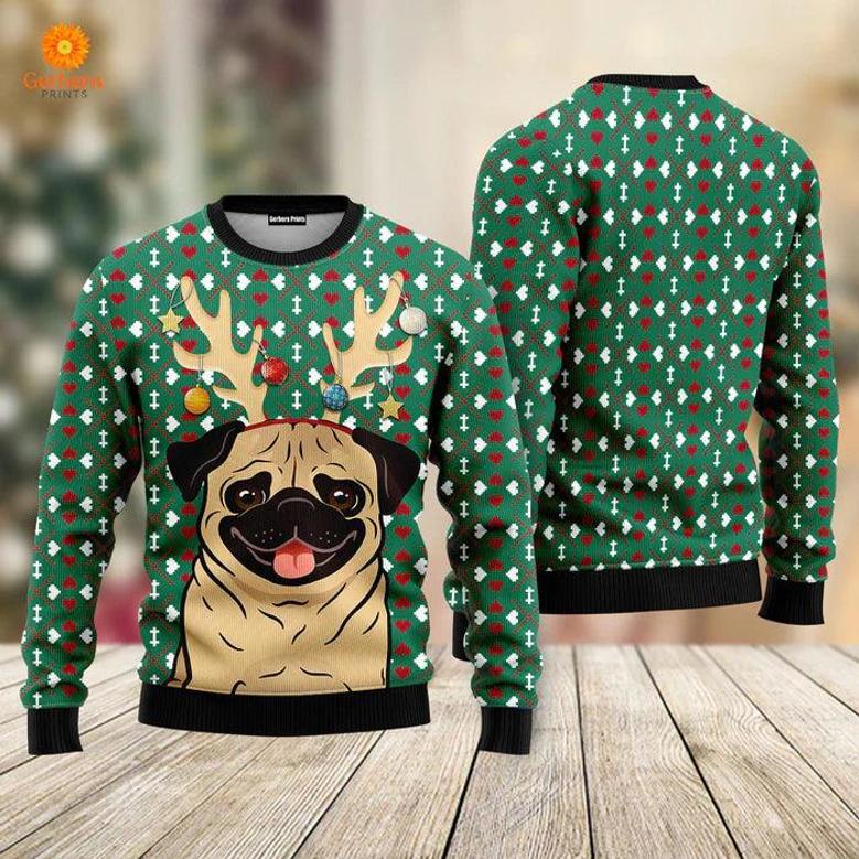 Cute Dog With Reindeer Hord Ugly Christmas Sweater For Men & Women