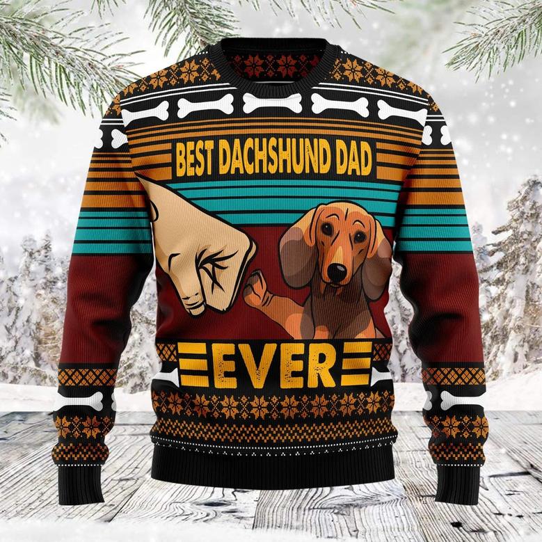 Dachshund Best Dog Dad unisex womens & mens, couples matching, friends, dachshund lover, dog lover, funny family ugly christmas holiday sweater gifts