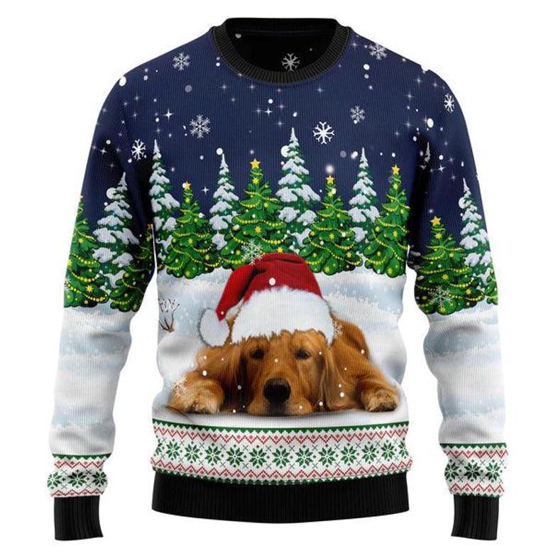 Dreaming Golden Retriever Under Snow Ugly Christmas Sweater