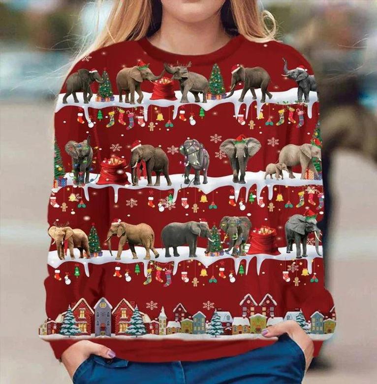 Elephant Christmas Tree Sweatshirt Ugly Christmas Sweater Gift For Elephant Lover Best Xmas Present