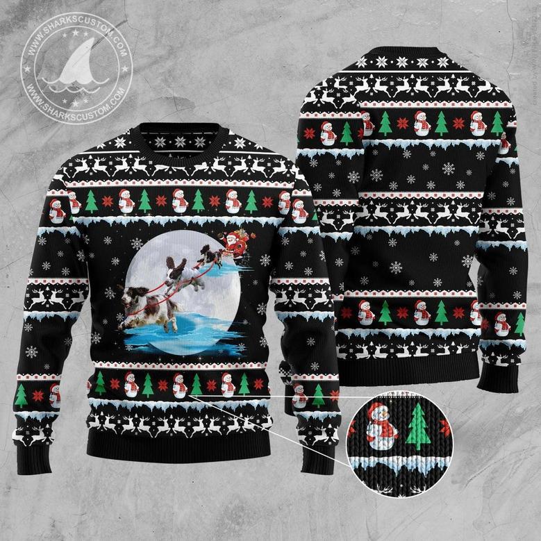 English Springer Spaniel Santa On Highway Ugly Christmas Sweater