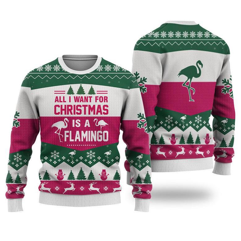 Flamingo All I Want For Christmas Sweater Christmas Knitted Print Sweatshirt