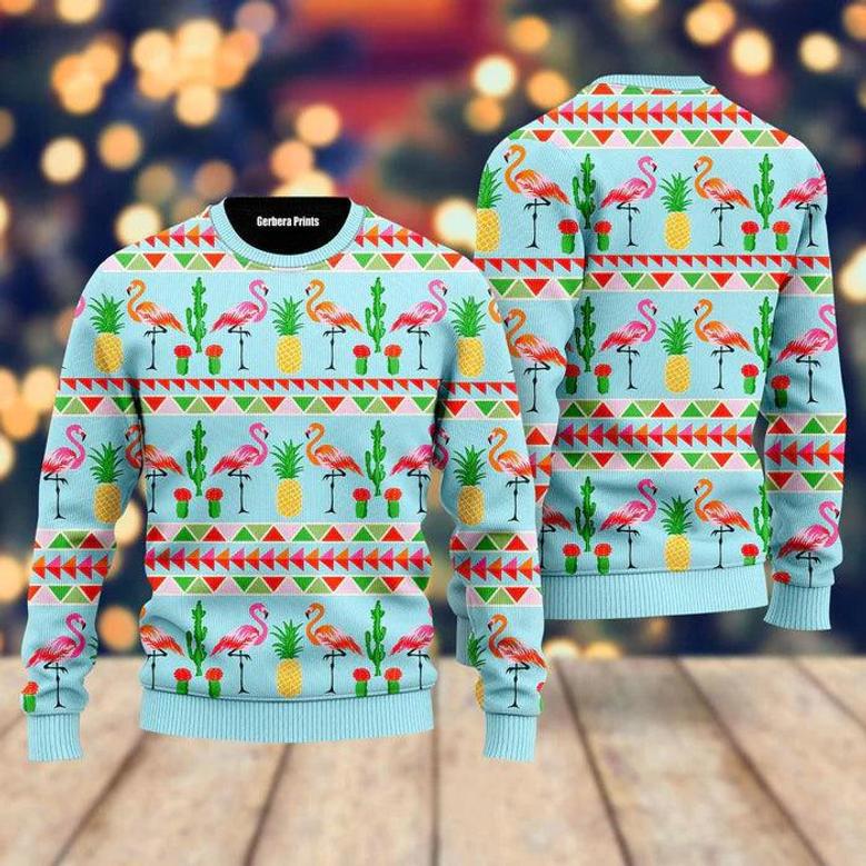 Flamingo Flamingle All The Way Pattern Ugly Christmas Sweater For Men & Women