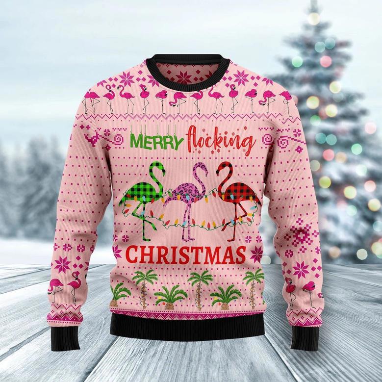 Flamingo Merry Flocking Christmas unisex womens & mens, couples matching, friends, funny family ugly christmas holiday sweater gifts