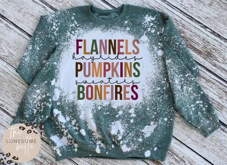 Flannels Hayrides Pumpkins Sweaters Bonfires Fall Sweatshirt Bleached Crewneck Cold Weather