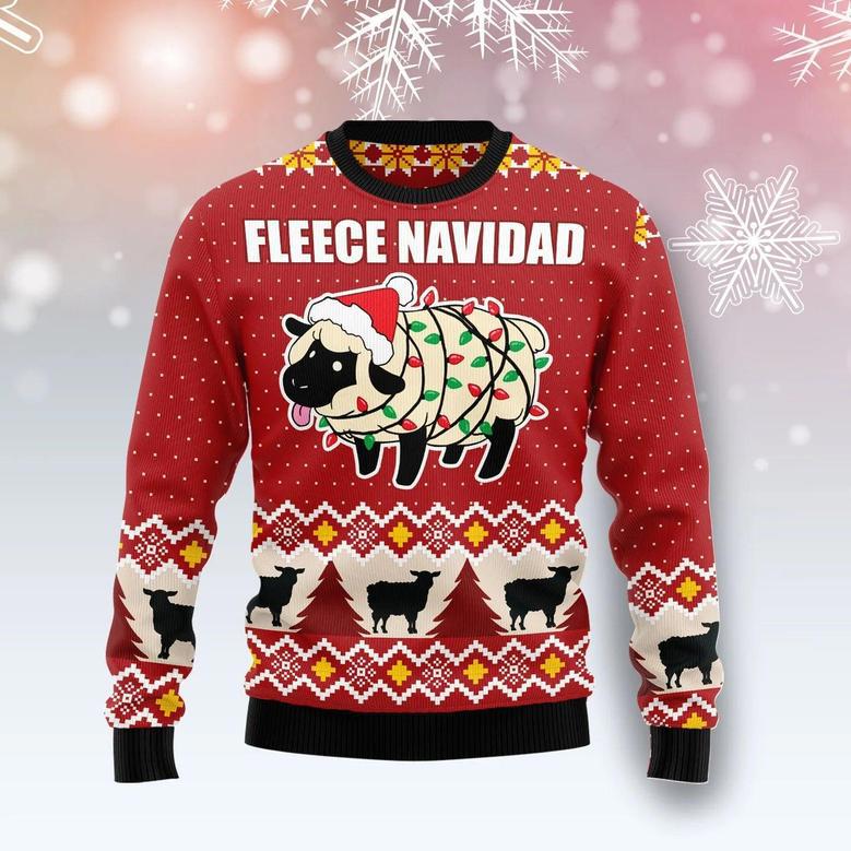 Fleece Navidad Ugly Christmas Sweater unisex womens & mens, couples matching, friends, funny family ugly christmas holiday sweater gifts