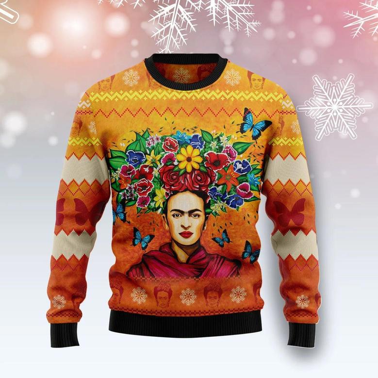 Frida Kahlo Butterfly Pattern unisex womens & mens, couples matching, friends, funny family ugly christmas holiday sweater gifts