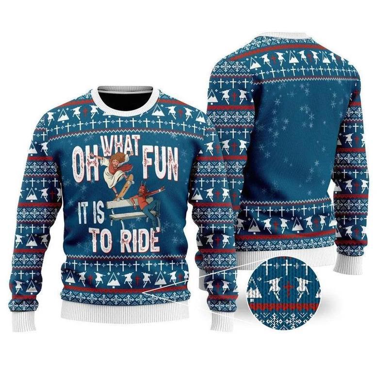 Funny Ride Skateboarding With Satan Ugly Christmas Sweater