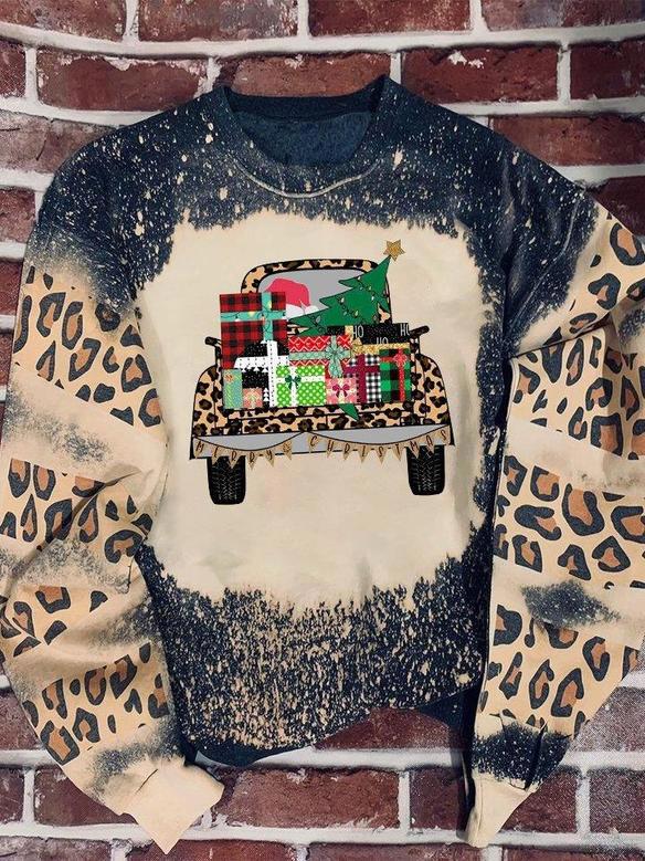 Gift car Leopard Bleached Sweater Christmas