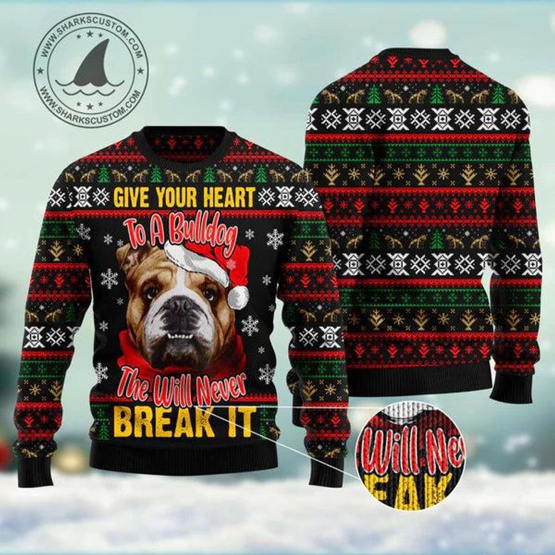 Give Your Heart Bulldog Ugly Christmas Sweater unisex womens & mens, couples matching, friends, funny family ugly christmas holiday sweater gifts