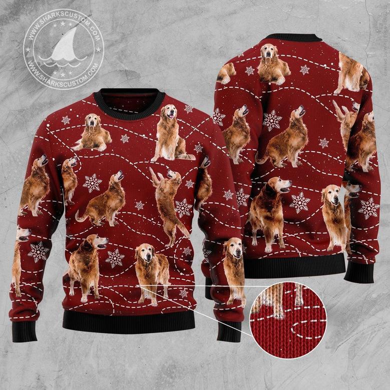 Golden Retriever Xmas Ugly Christmas Sweater unisex womens & mens, couples matching, friends, funny family sweater gifts 1