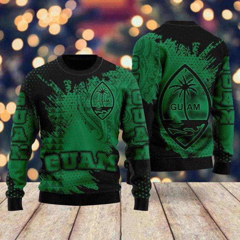 Guam Coat Of Arms Green Cool Ugly Christmas Sweater For Men & Women