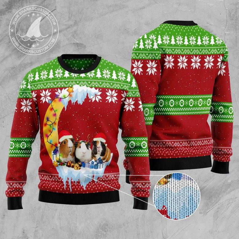 Guinea Pig Love Moon Xmas Ugly Christmas Sweater unisex womens & mens, couples matching, friends, funny family sweater gifts 1