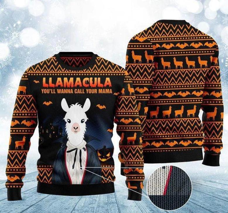 Halloween Llama You'll Wanna Call Me Your Mama Ugly Christmas Sweater For Men & Women