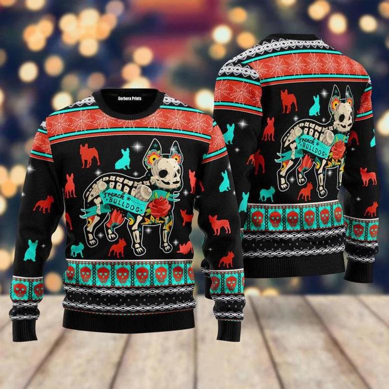 Halloween Skeleton French Bulldog Ugly Christmas Sweater For Men & Women