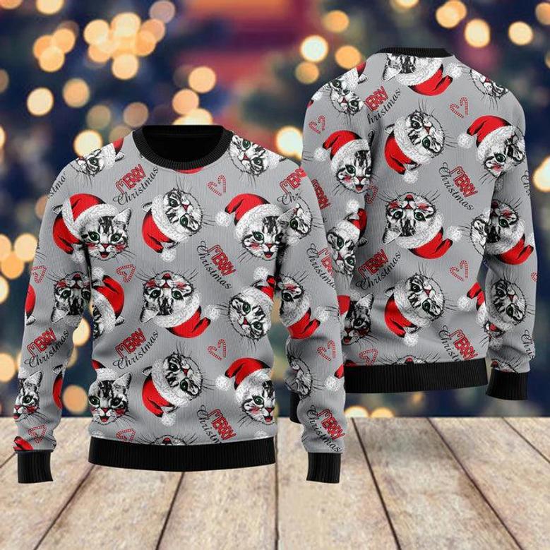 Happy Kitten Cat Merry Xmas Pattern Ugly Christmas Sweater For Men & Women