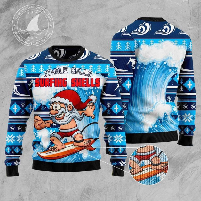 Jingle Bells Surfing Swells Ugly Christmas Sweater unisex womens & mens, couples matching, friends, funny family sweater gifts 1