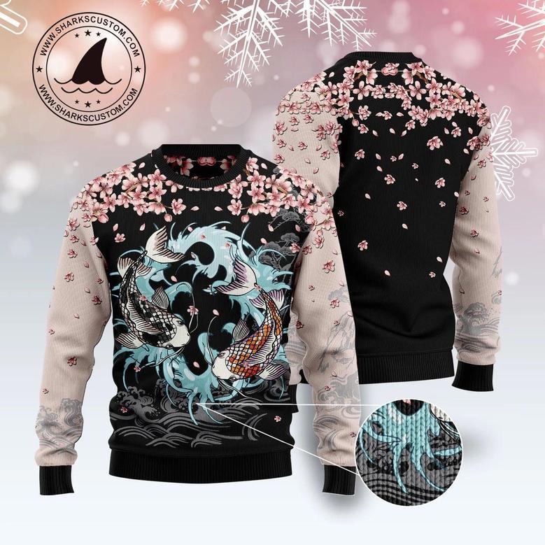 Koi Blossom unisex womens & mens, couples matching, friends, funny family ugly christmas holiday sweater gifts 1