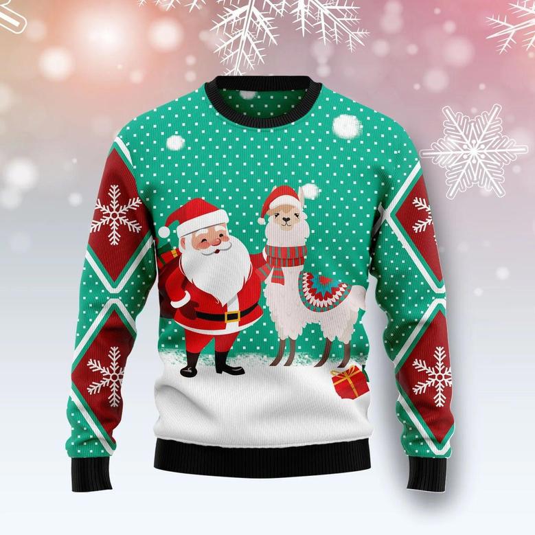 Llama And Santa Xmas unisex womens & mens, couples matching, friends, funny family ugly christmas holiday sweater gifts