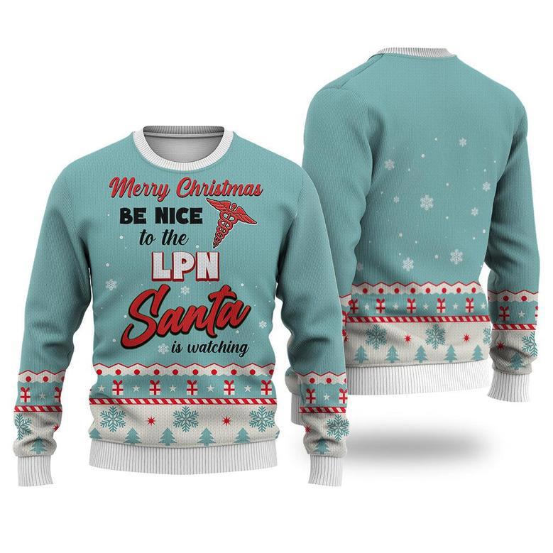 LPN Merry Christmas Be Nice Sweater Christmas Knitted Print Sweatshirt