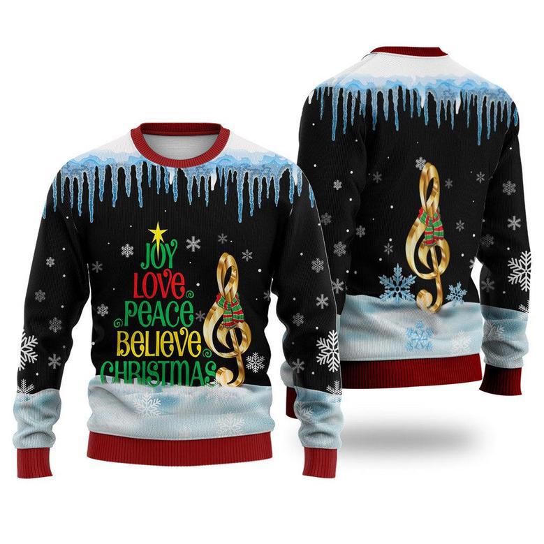 Music Joy Love Peace Believe Christmas Sweater Christmas Knitted Print Sweatshirt