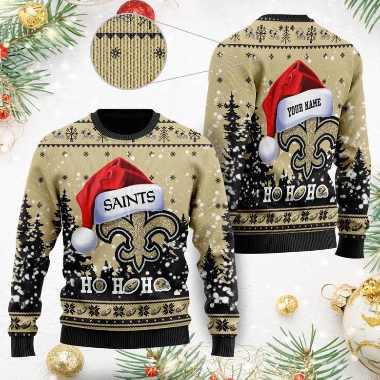 New Orleans Saints Symbol Wearing Santa Claus Hat Ho Ho Ho Custom Ugly Christmas