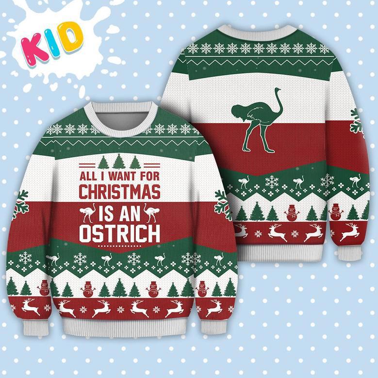 Ostrich All I want for Christmas Sweater Christmas Knitted Print Sweatshirt