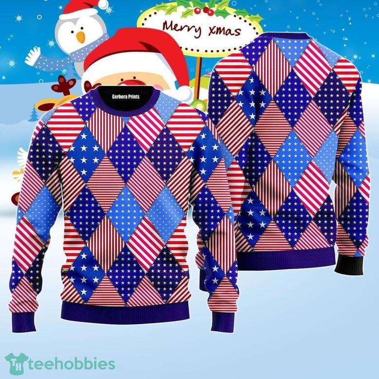 Patchwork American Flag Pattern Ugly Christmas Sweater Best Gift For Men And Women