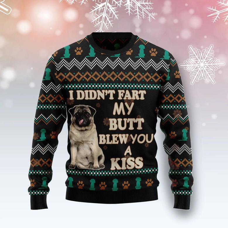 Pug A Kiss unisex womens & mens, couples matching, friends, funny family ugly christmas holiday sweater gifts