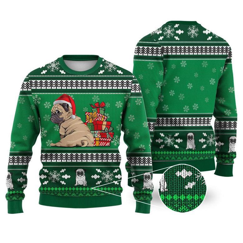 Pug Dog Pattern Falling Snowflakes Sweater Christmas Knitted Print Sweatshirt