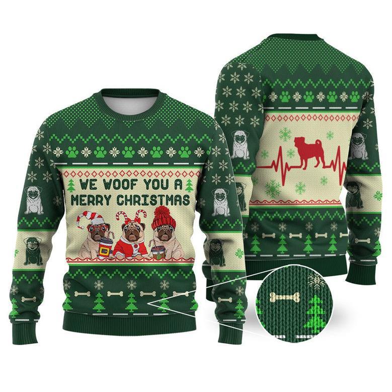 Pug Dog We Woof You A Merry Christmas Sweater Christmas Knitted Print Sweatshirt