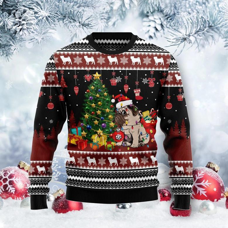 Pug Merry Christmas unisex womens & mens, couples matching, friends, pug lover, dog lover, funny family ugly christmas holiday sweater gifts