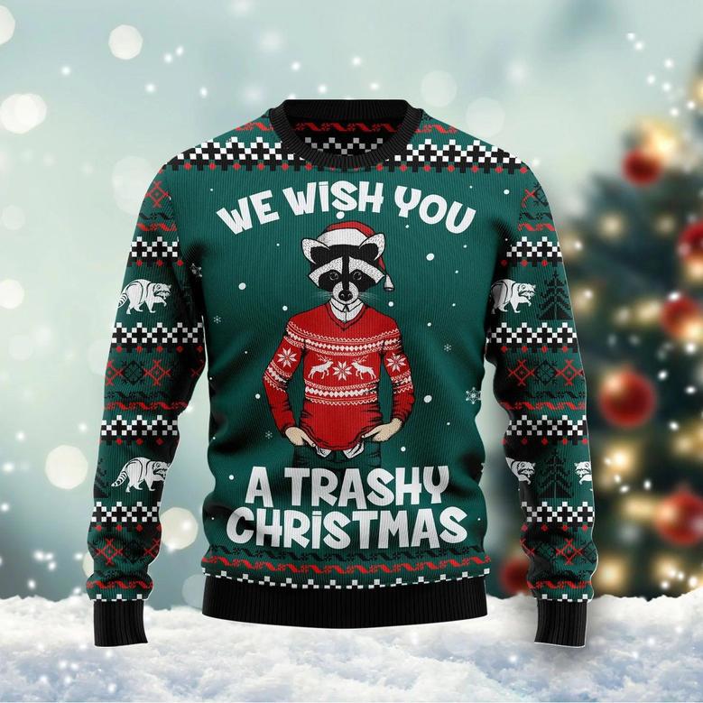 Raccoon A Trashy Christmas unisex womens & mens, couples matching, friends, raccoon lover, funny family ugly christmas holiday sweater gifts